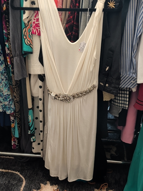 Off-White Dresses & Skirts - Off-White Backless Ivory Sleeveless Dress with Jeweled Belt